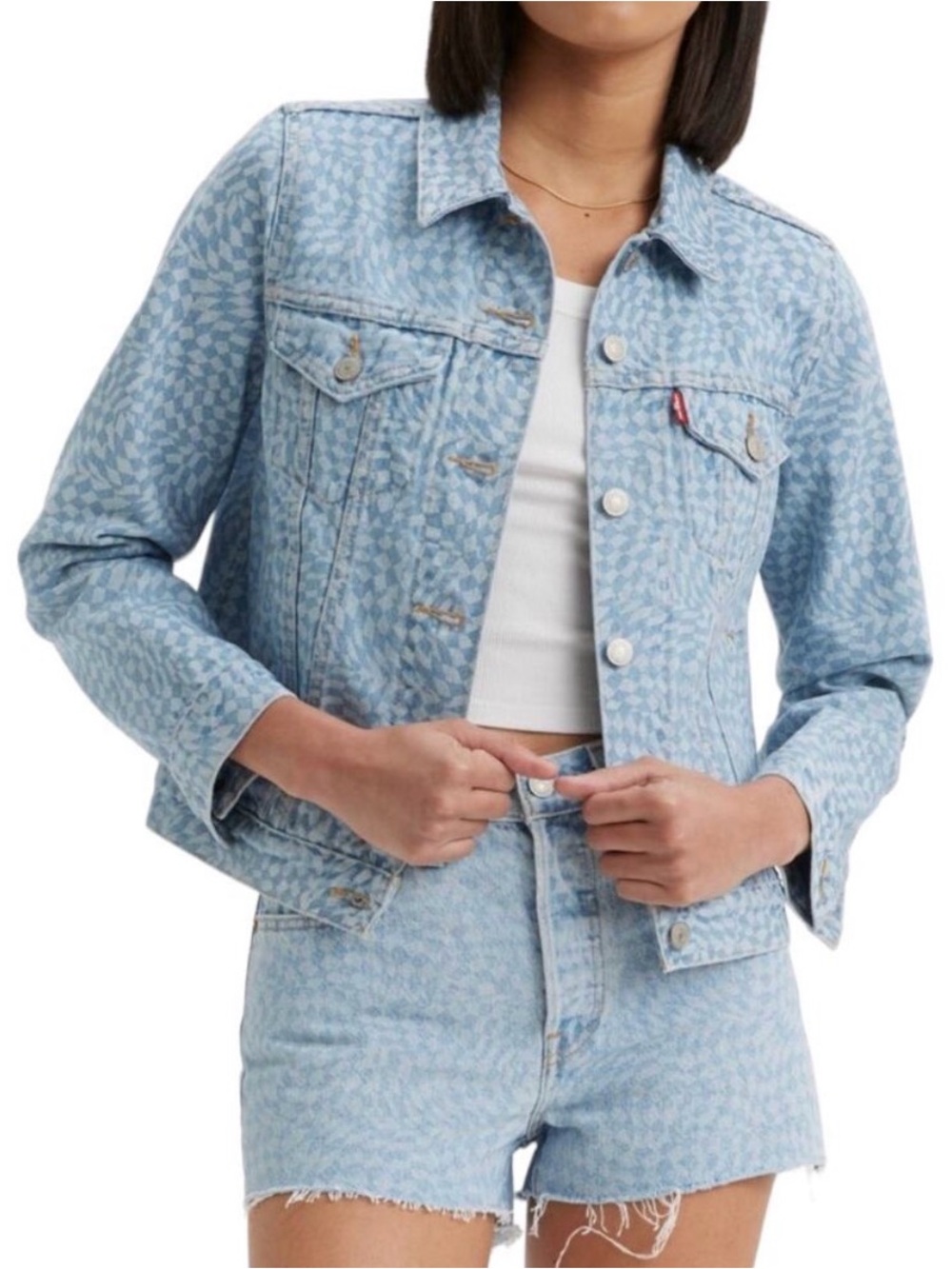 Levi’s Harper Geo Blue Print Crop Jacket Size Small